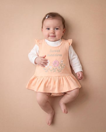 فستان بيبي ميلتون مطرز ازهار + كلمة Sweet meadow + كنزة مطبوعة ازهار