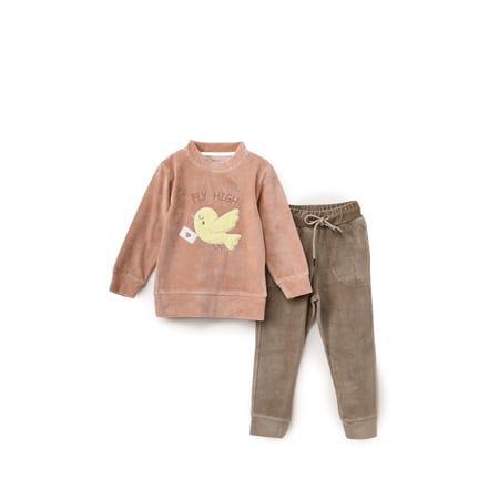 بيجامة بناتي قطيفة تطريز عصفورة تحمل ظرف بريدي