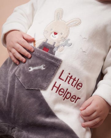 افارول اولادي قطيفة مطرز ارنوب ميكانيكي + جيب مطرز + كلمة LITTLE HELPER