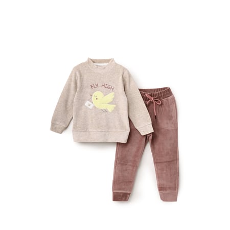 بيجامة بناتي قطيفة تطريز عصفورة تحمل ظرف بريدي