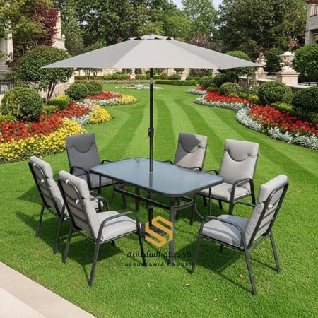 طاولة طعام مع مظلة 6 كراسي