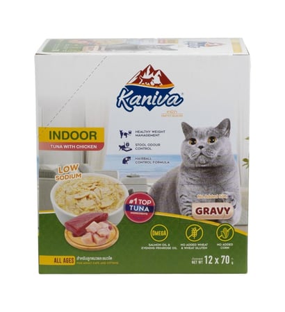 كرتون كانيفا اندور طعام للقطط المنزلية بالتونا والدجاج في المرق