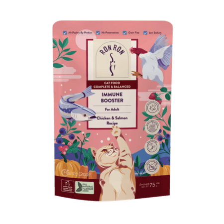 طعام قطط بالدجاج والسلمون لتعزيز الجهاز المناعي من رون رون 75 جم