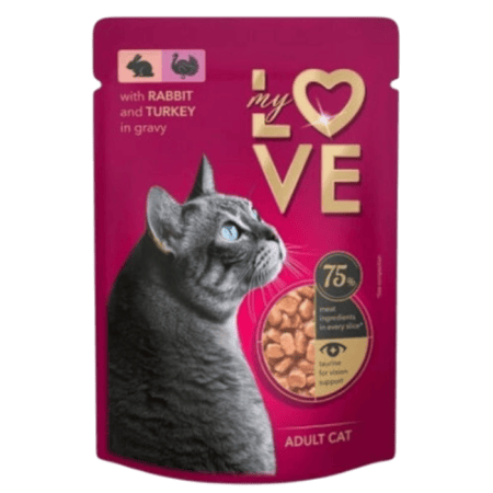 ظرف ماي لوف  تركي وارنب  في المرق 85 جرام للقطط البالغة