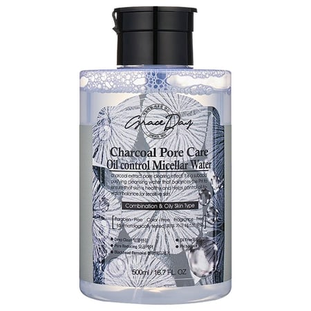 Grace Day Charcoal Micellar Cleansing Water ماء ميسيلار المنظف بالفحم، للبشرة المختلطة إلى الدهنية، 500 مل