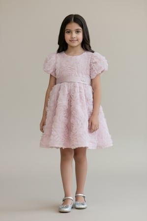 فستان بناتي - فستان بناتي وردي بتصميم ورد بارز