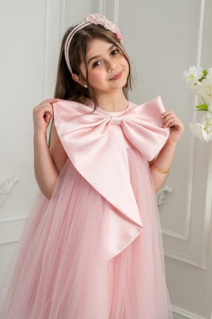 فستان بناتي سهرات بفيونكة كبيرة على الصدر S01191