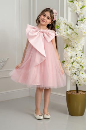 فستان بناتي سهرات بفيونكة كبيرة على الصدر S01191