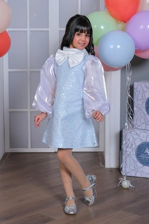 فستان بناتي سماوي  سهرات مزين بالترتر S01058