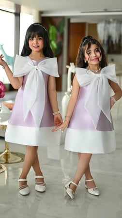 فستان بناتي بنفسجي فيونكة على الصدر  من العيسائي للاطفال