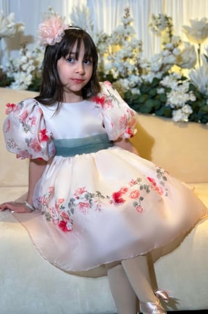 فستان سكري مورد بحزام اخضر من العيسائي للأطفال