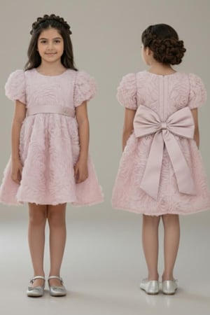 فستان بناتي وردي بتصميم ورد بارز 7305