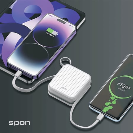 باور بانك محمول بكيابل مدمجة بسعة 10,000 مللي أمبير بتصميم أنيق يشبه ح