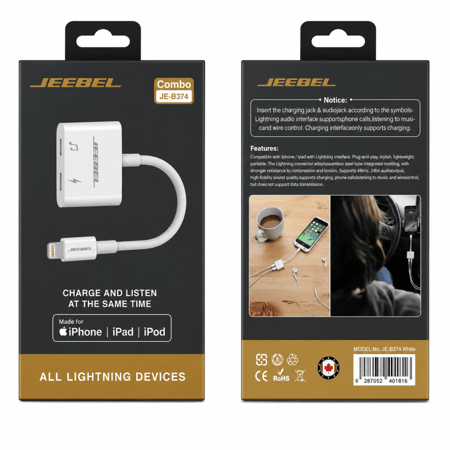 محول JEEBEL لايتنينج للشحن والسماعات 2 في 1 JE-B374