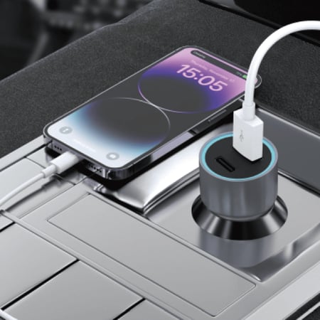 شاحن سيارة سريع 38W – شحن PD/USB مزدوج، مناسب للهواتف والتابلت أثناء القيادة