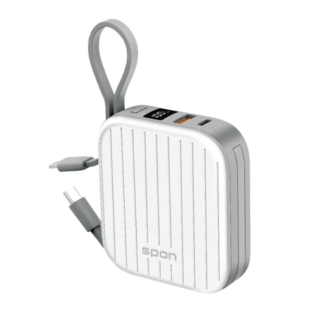 باور بانك محمول بكيابل مدمجة بسعة 10,000 مللي أمبير بتصميم أنيق يشبه ح