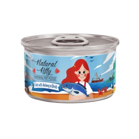 معلبات التونة مع الأنشوجة في المرق للقطط 80 غ ناتشورال كيتي طعام رطب