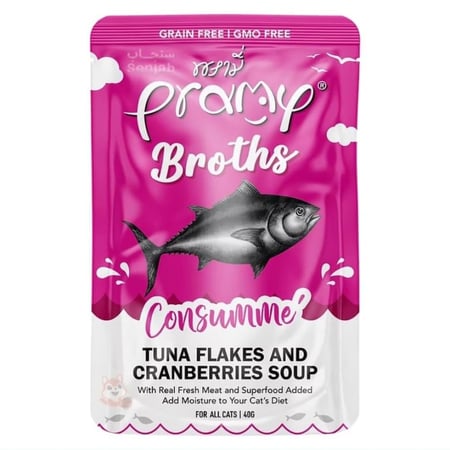 شوربة شرائح التونة مع التوت البري لحماية المسالك البولية للقطط 40 غ برامي طعام رطب