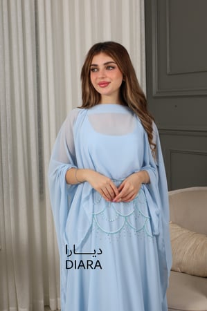 فستان قطعتين تطريز يدوي بوشاح كلوش