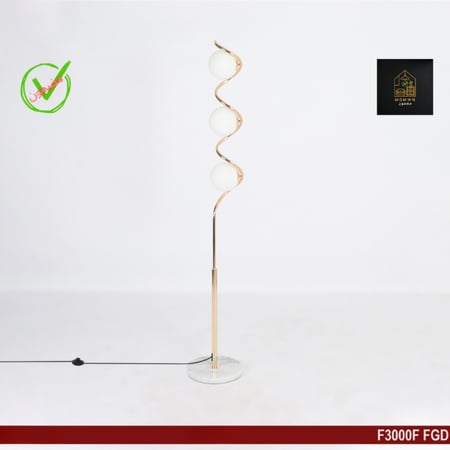 مصباح أرضي بتصميم لولبي نحاسي حلزوني الشكل 3 مصابيح لون ذهبي وأبيض