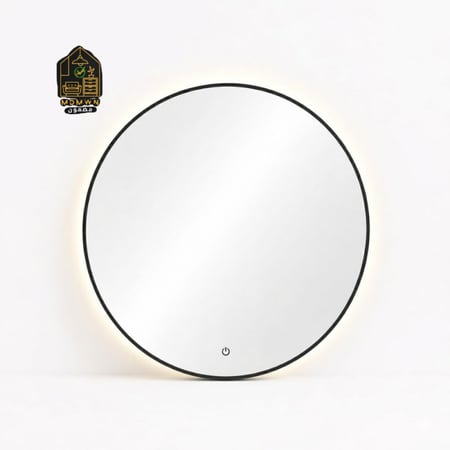 مرآة LED دائرية بإطار أسود 80 سم
