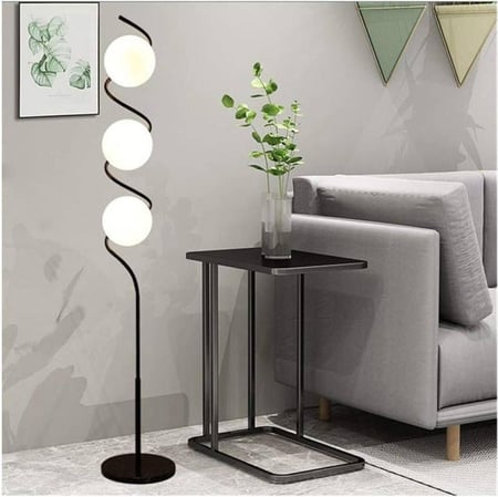 مصباح أرضي بتصميم لولبي نحاسي حلزوني الشكل 3 مصابيح لون اسود وأبيض