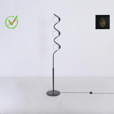 مصباح أرضي بتصميم لولبي نحاسي حلزوني الشكل 3 مصابيح لون اسود وأبيض