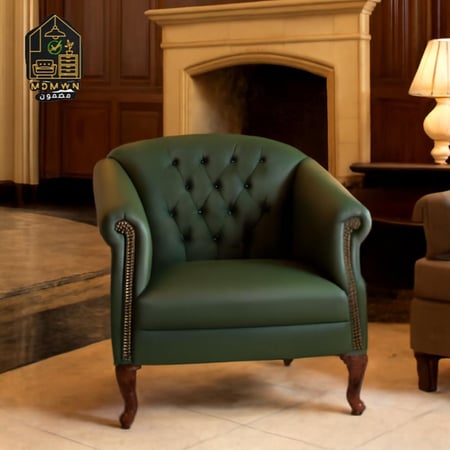 كنبة جلوس فردية جلد بلون أخضر