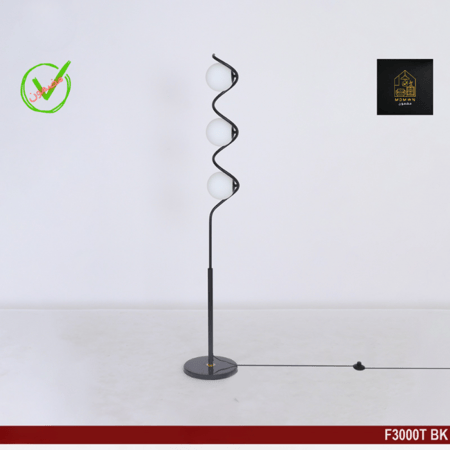 مصباح أرضي بتصميم لولبي نحاسي حلزوني الشكل 3 مصابيح لون اسود وأبيض