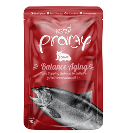 برامي سينيور - بالانس ايجينق - أظرف طعام رطب بالتونة والسلمون للقطط البالغة الكبيرة في السن 70 ج