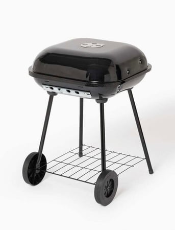 شواية فحم مزودة بغطاء وحامل ورف وعجلات للطهي والشواء في الهواء الطلق لون أسود/مربع