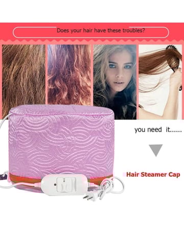 قبعة سبا حرارية كهربائية مع جهاز بخار للشعر وردي