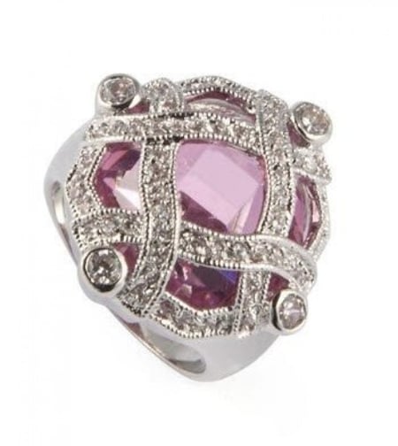 خاتم نسائي مطلي بالفضة ومزين بالزركون الكوبي مقاس 8 أمريكي