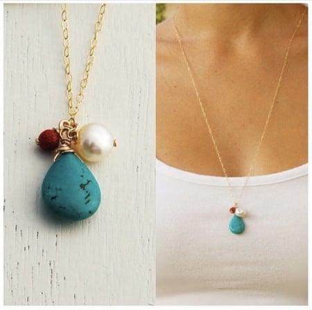 سلسله بحجر تركواز دمعه مع لولو وخرز احمر