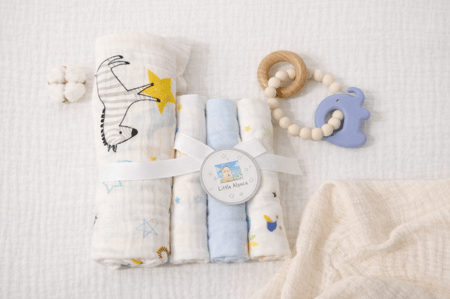 لفافة حديثي الولادة قطن خفيف مع مناديل أطفال وعضاضة تسنين آمنة