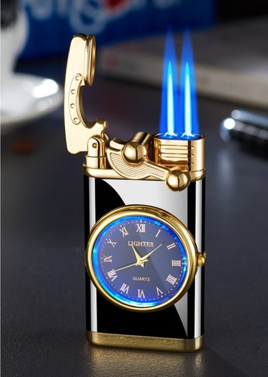 ساعة انالوج مضيئة بولاعة سجائر عصرية