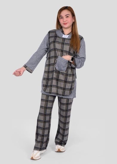 زي عاملات شتوي كاروهات 3 قطع