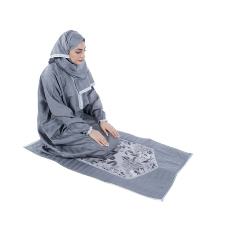 طقم صلاة نسائي وطني 3 قطع رمادي