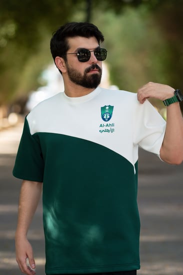 تيشرت الأهلي أخضر&أبيض بقصة مائلة
