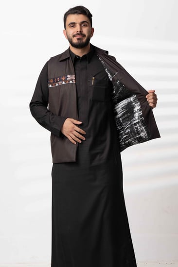 سديري  ياقة شتوي بقماش خلية بني