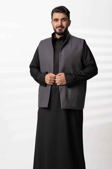 سديري دبل فيس جوخ مع قماش خلية بني  xرمادي