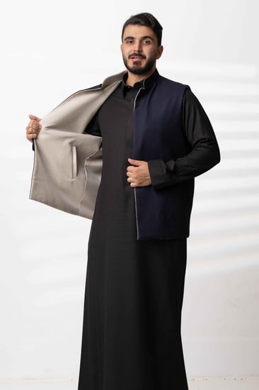 سديري دبل فيس جوخ مع قماش خلية كحلي xبيج