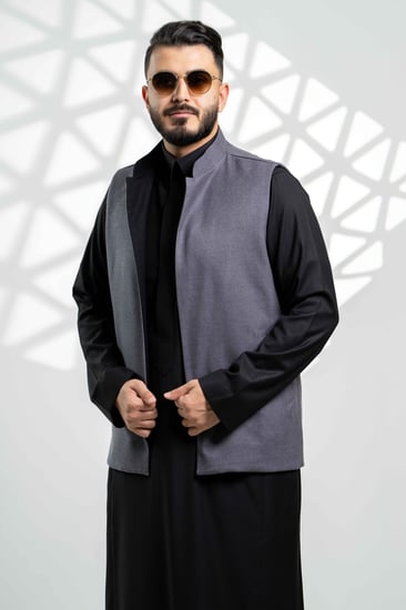 سديري جوخ دبل فيس رماديxأسود