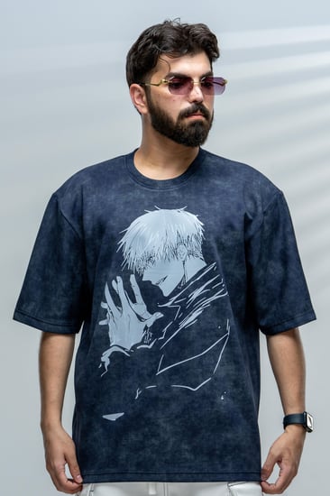 تيشرت كحلي كاجوال  بتصميم شخصية غوجو ساتورو