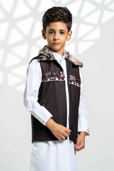 سديري قماش خلية بني بياقة فرو ايطالي