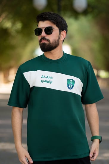 تيشرت الأهلي أخضر بشريط أبيض مائل