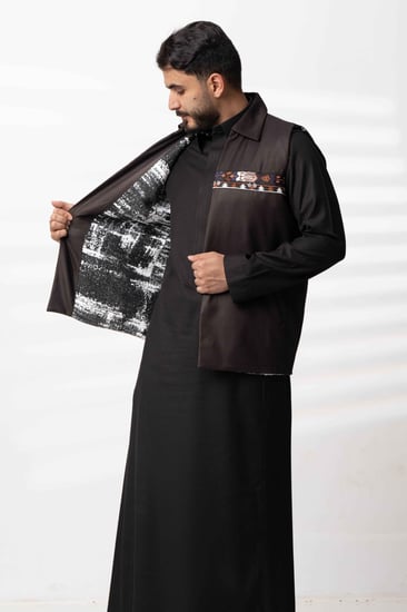 سديري  ياقة شتوي بقماش خلية بني