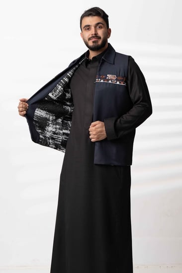 سديري  ياقة شتوي بقماش خلية كحلي