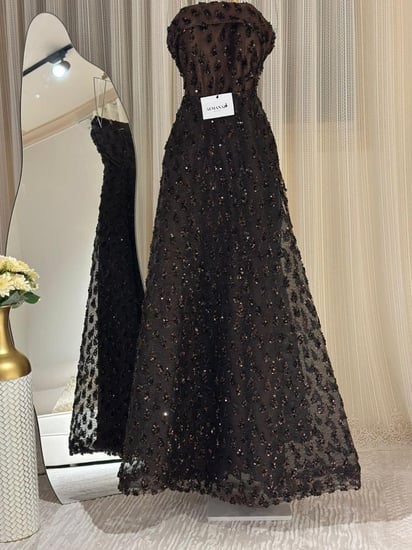 فستان بني سهره كلفه ترتر