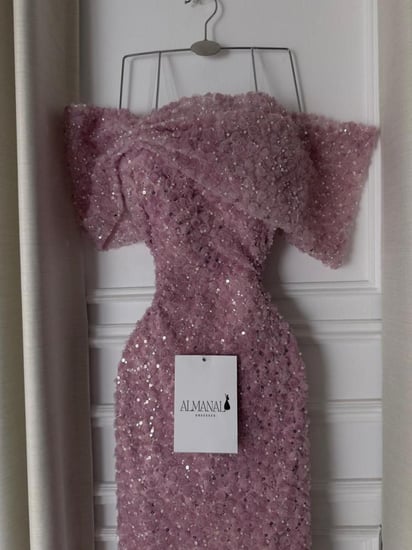 فستان سهره بينك تل مورد تطريز خرز